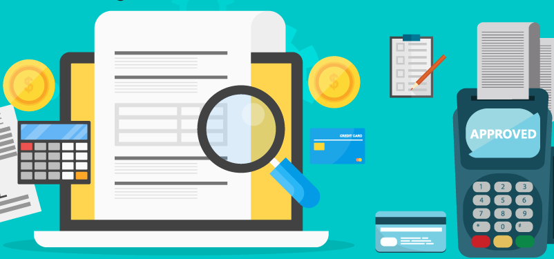 Imagem de itens para 
                controle de caixa, como maquininha de cartão, laptop e calculadora.